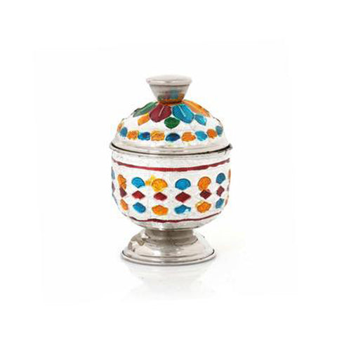 Meenakari Kumkum Holder Silver Finish Pack Of 10 280gms